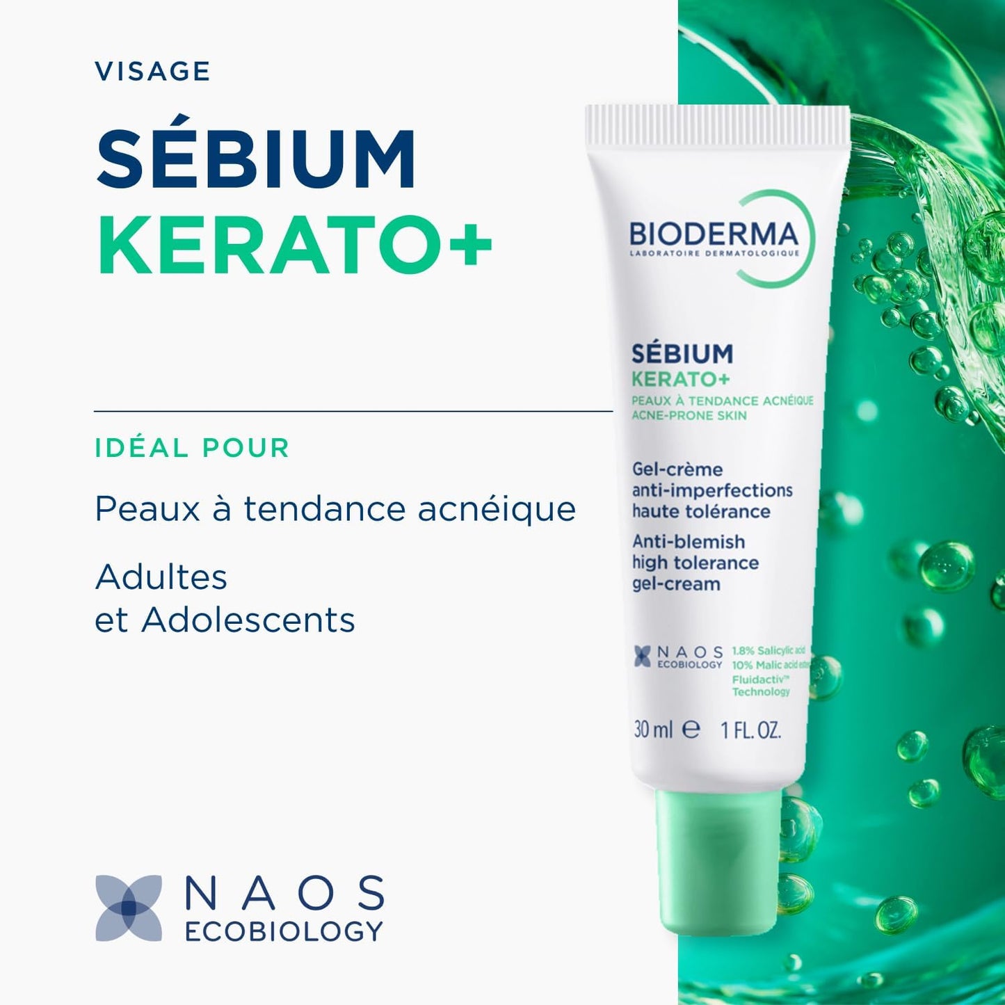BIODERMA Sébium Kérato+ – Élimine boutons et points noirs – Crème anti-imperfections et anti-marques – Peaux à tendance acnéique – Prescrite par des dermatologues – Tube 30 ml