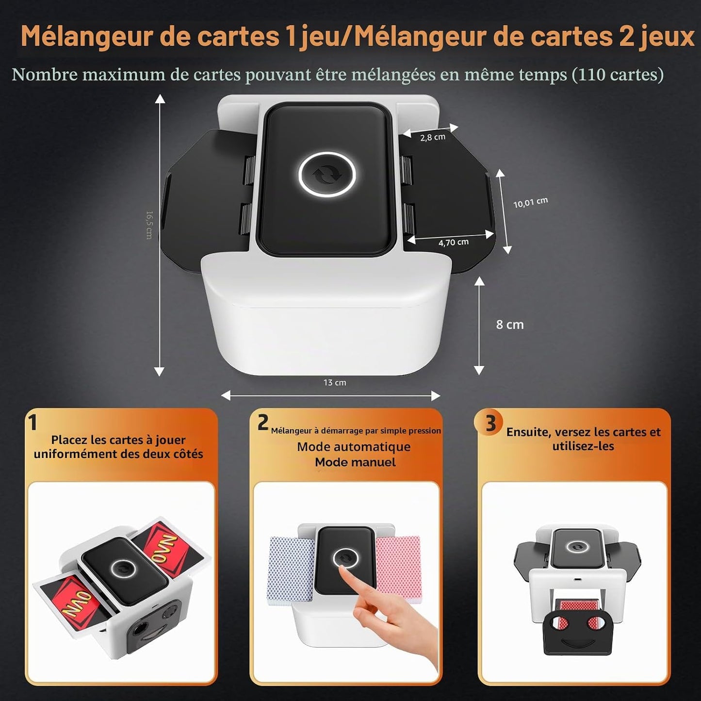 M5 - Mélangeur de cartes automatique rechargeable à 2 plateaux, batterie intégrée 2000 mAh, charge USB-C, mélangeur automatique intelligent portable pour UNO Poker Blackjack Skip-Bo Texas