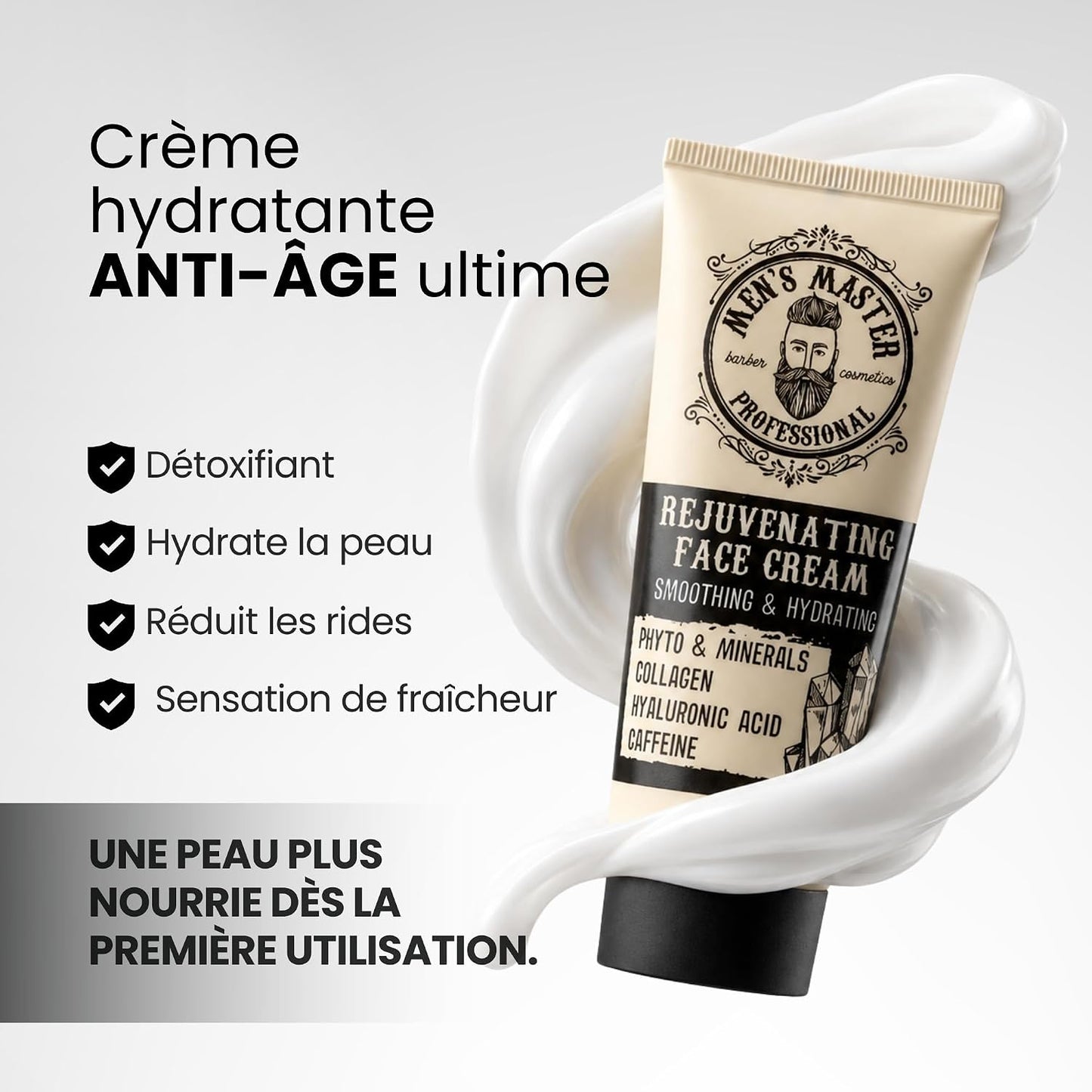 Men’s Master Crème Visage Homme Anti-Rides | Collagène, Acide Hyaluronique & Vitamines | Soin Hydratant Jour et Nuit | Peau Lisse et Raffermie | Pour Tous Types de Peau | 75 ml