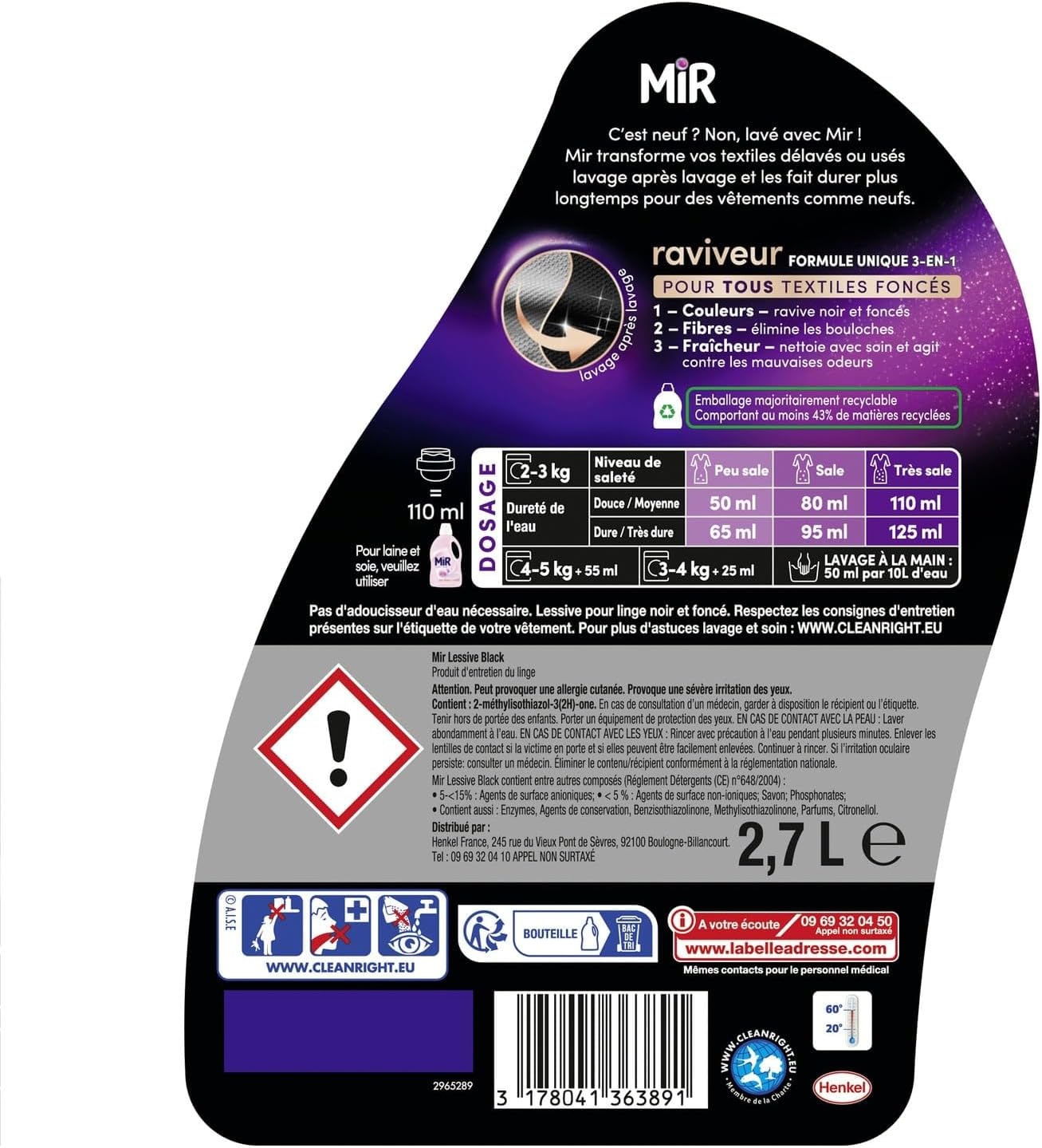 MIR Lessive Black Raviveur de noir, format x54, 2,7 kg - Lot de 2