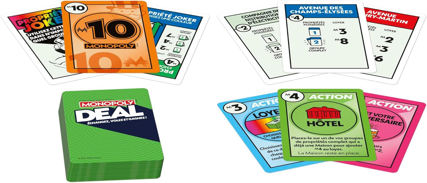 Monopoly Deal, Jeu de Cartes Rapide Inspiré du Jeu de Société Classique, Idée Cadeau d'anniversaire pour Garçons et Filles, Enfants et Familles, Dès 8 Ans