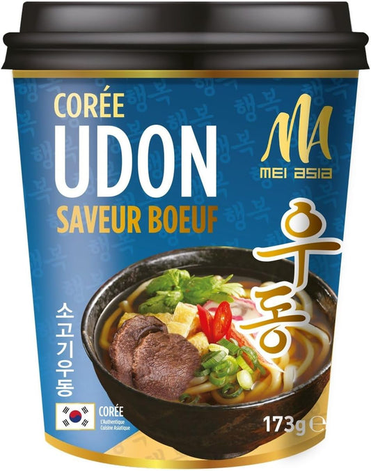 MEI ASIA Nouilles Instantanées Udon Saveur Bœuf, Texture Fondante et Pratique (Bocal 173 g) – Pack de 3 – Vendu par lot