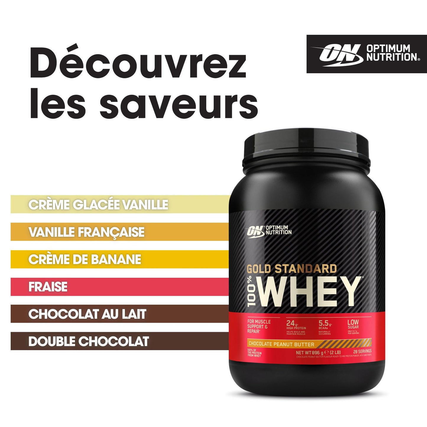 Optimum Nutrition Gold Standard 100% Whey Protéine en Poudre, 896 g