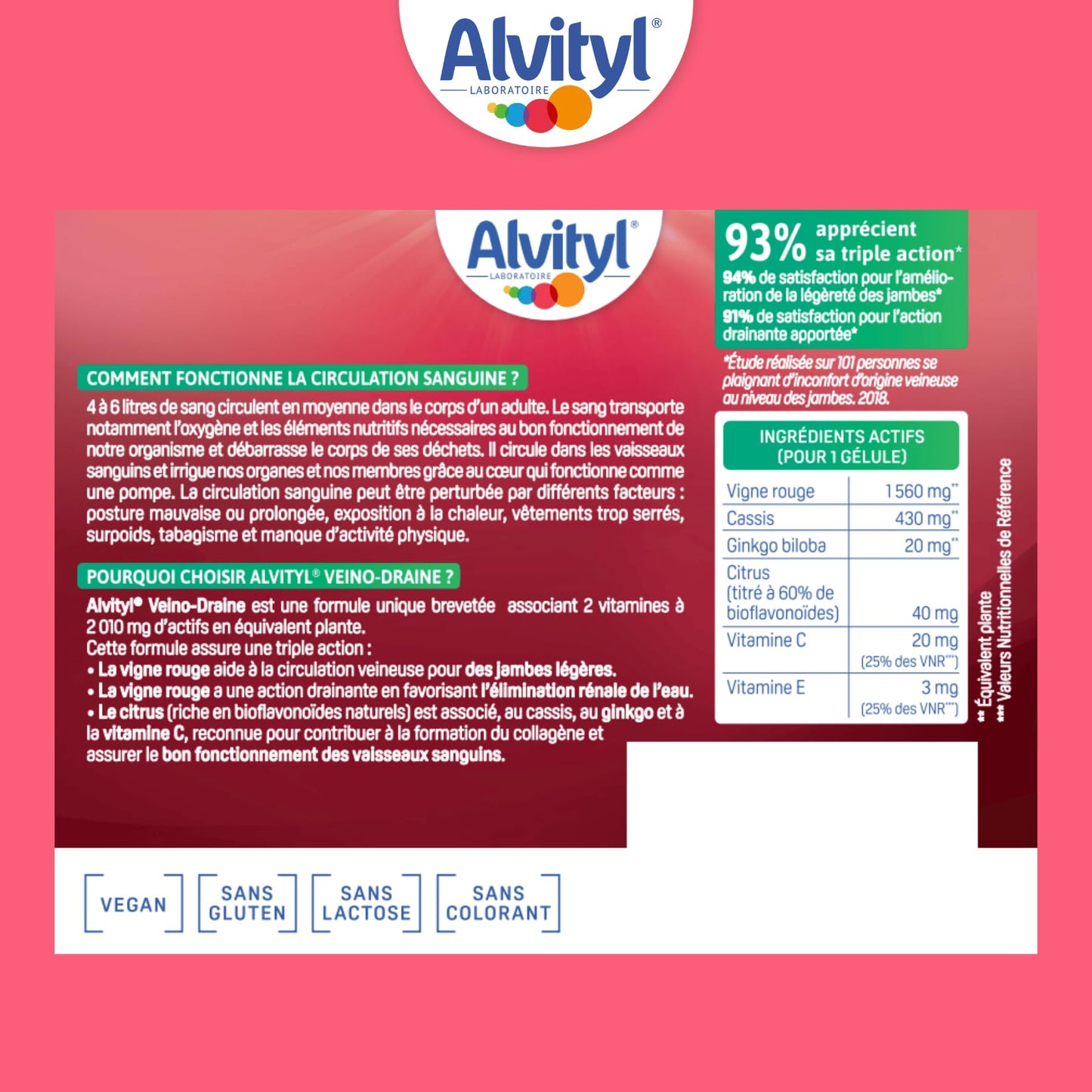 Alvityl Veino-Draine Action Drainante Confort Circulatoire - 30 gélules