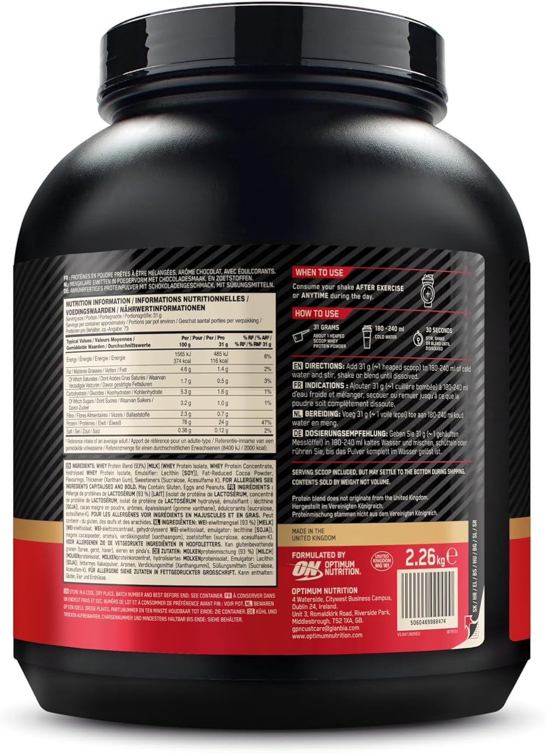 Optimum Nutrition Gold Standard 100% Whey Protéine en Poudre, 2,26 kg