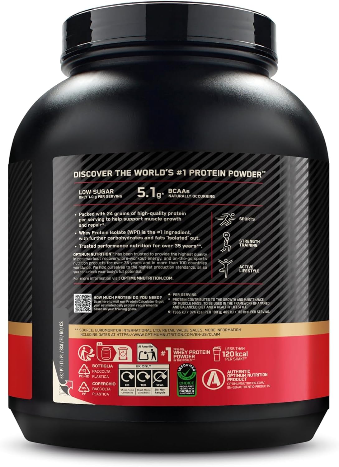 Optimum Nutrition Gold Standard 100% Whey Protéine en Poudre, 2,26 kg
