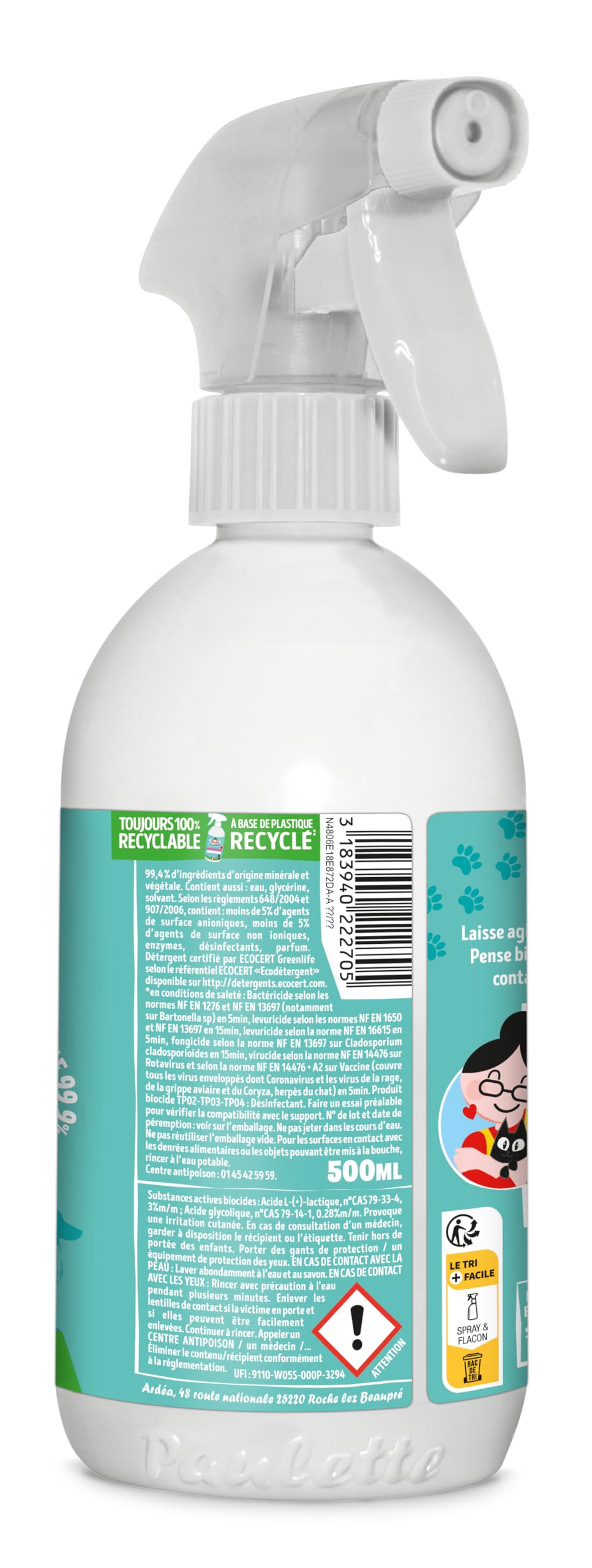Paulette - Désinfectant Assainissant Animaux - Nettoie et Parfume - 500mL