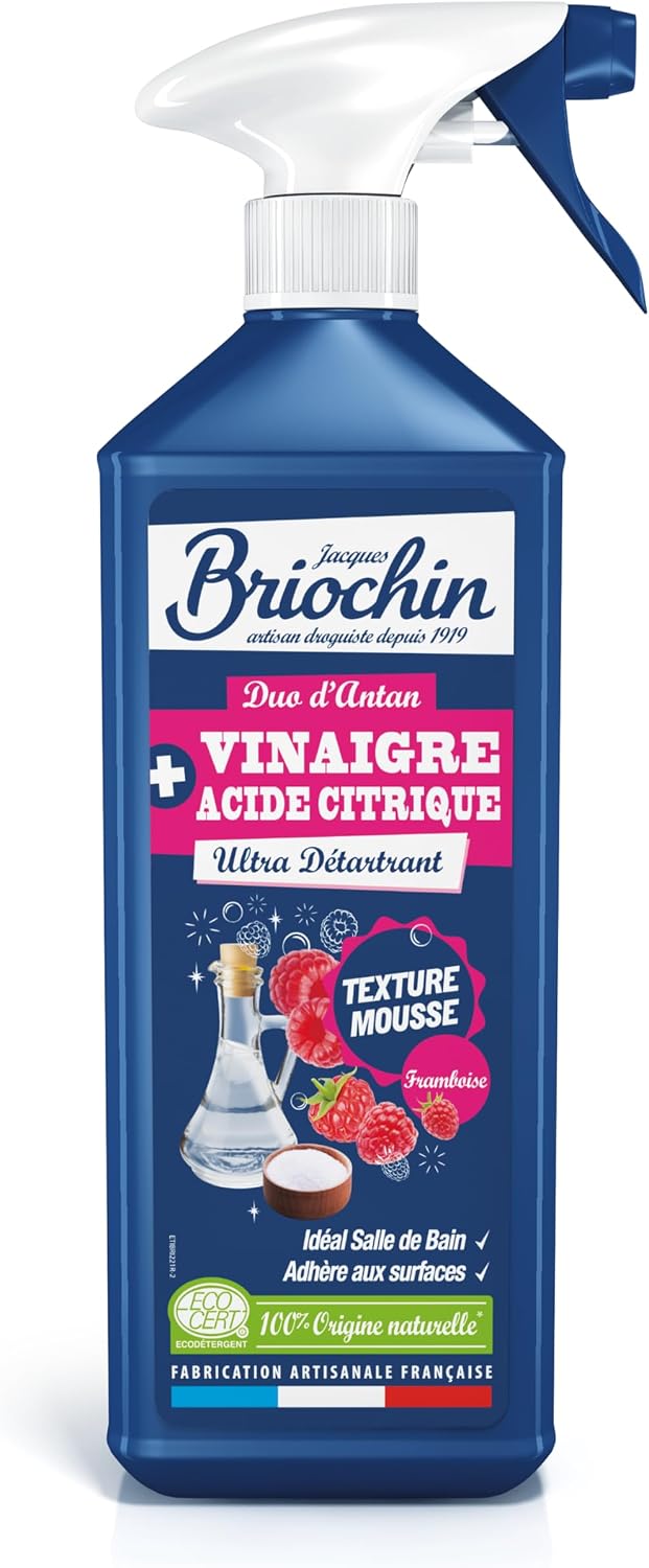 JACQUES BRIOCHIN - Mousse Détartrante au Vinaigre - Idéal Salle de Bain - Texture Mousse : Formule qui Adhère aux Surfaces - - Flacon Recyclable - Fabrication Française - Pulvérisateur 750ml