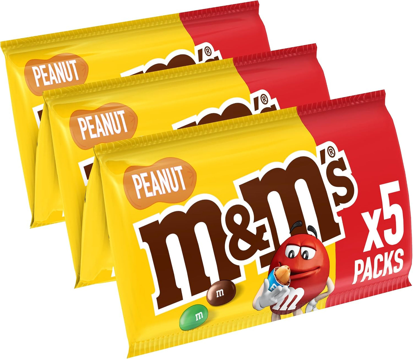 M&M'S PEANUT Bonbons chocolat au lait et cacahuètes 5 sachets de 36g
