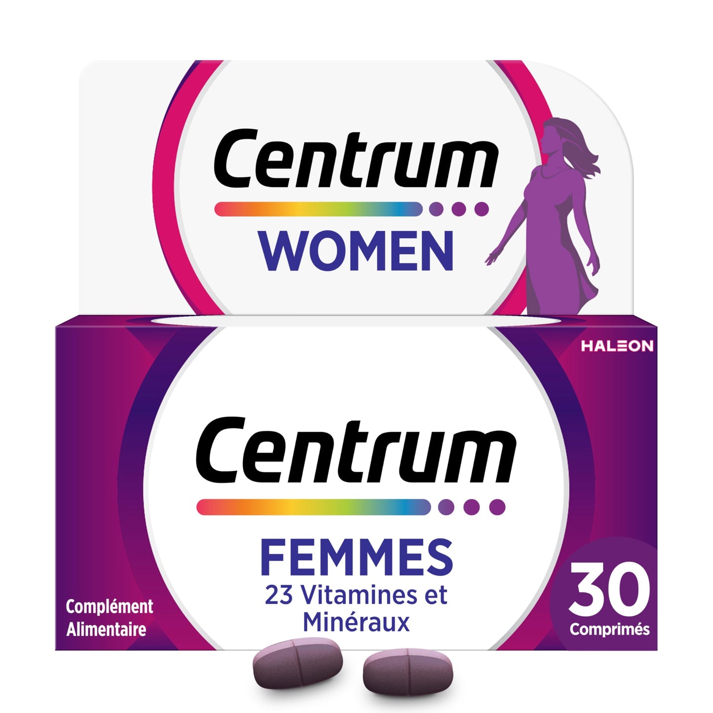 CENTRUM Women 50+ - Multivitamines et Minéraux pour Femme de +50 ans - 23 nutriments Vit D, C, B6, B12, Fer & Zinc - Complément Alimentaire Fatigue, Immunité & Soutien Cognitif - 30 Comprimés - 1 Mois