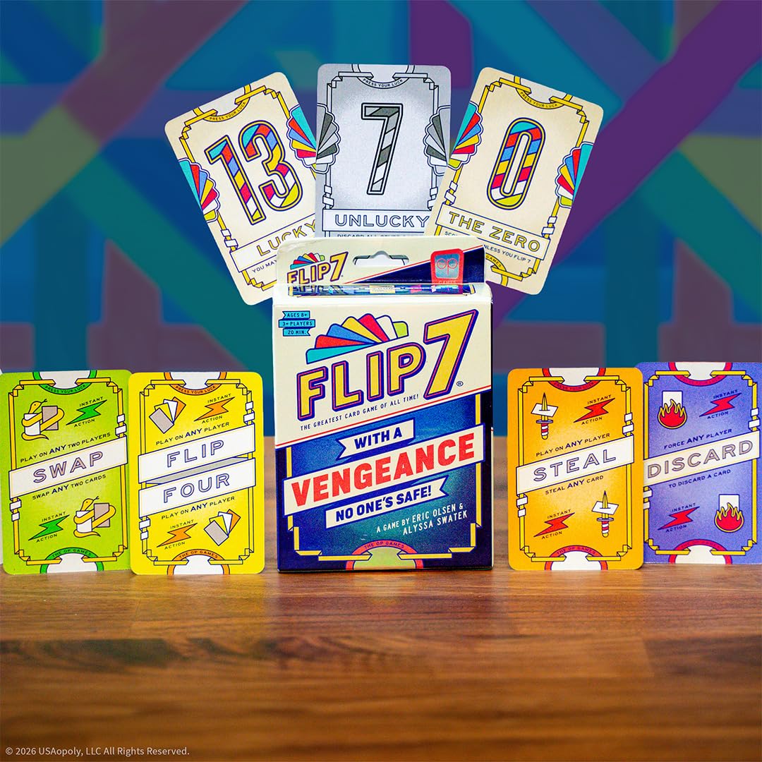 USAopoly Flip 7 | The Ultimate Blend of Press Your Luck and Strategy | Fast-Paced Addictive Card Game | Quick to Learn and Easy to Teach | 3+ Players | Ages 8+ | English