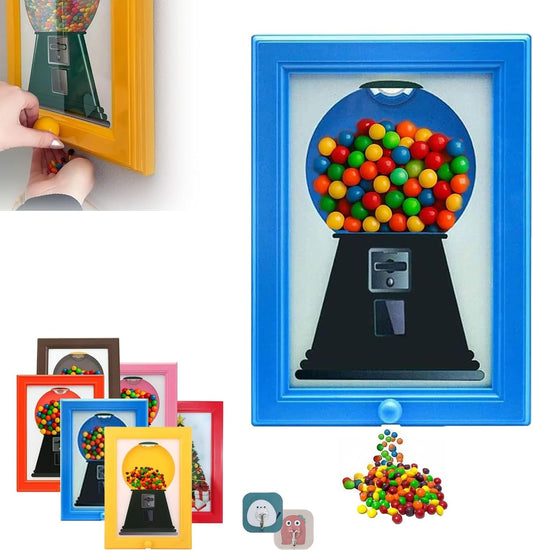 Distributeur de bonbons mural pour cadre photo, distributeur de bonbons, pour la maison et le bureau, distributeur de bonbons décoratif avec répartition rapide, bleu