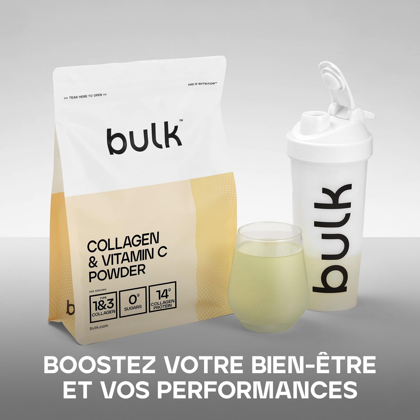 Bulk Collagène et Vitamine C en Poudre, Orange, 500 g