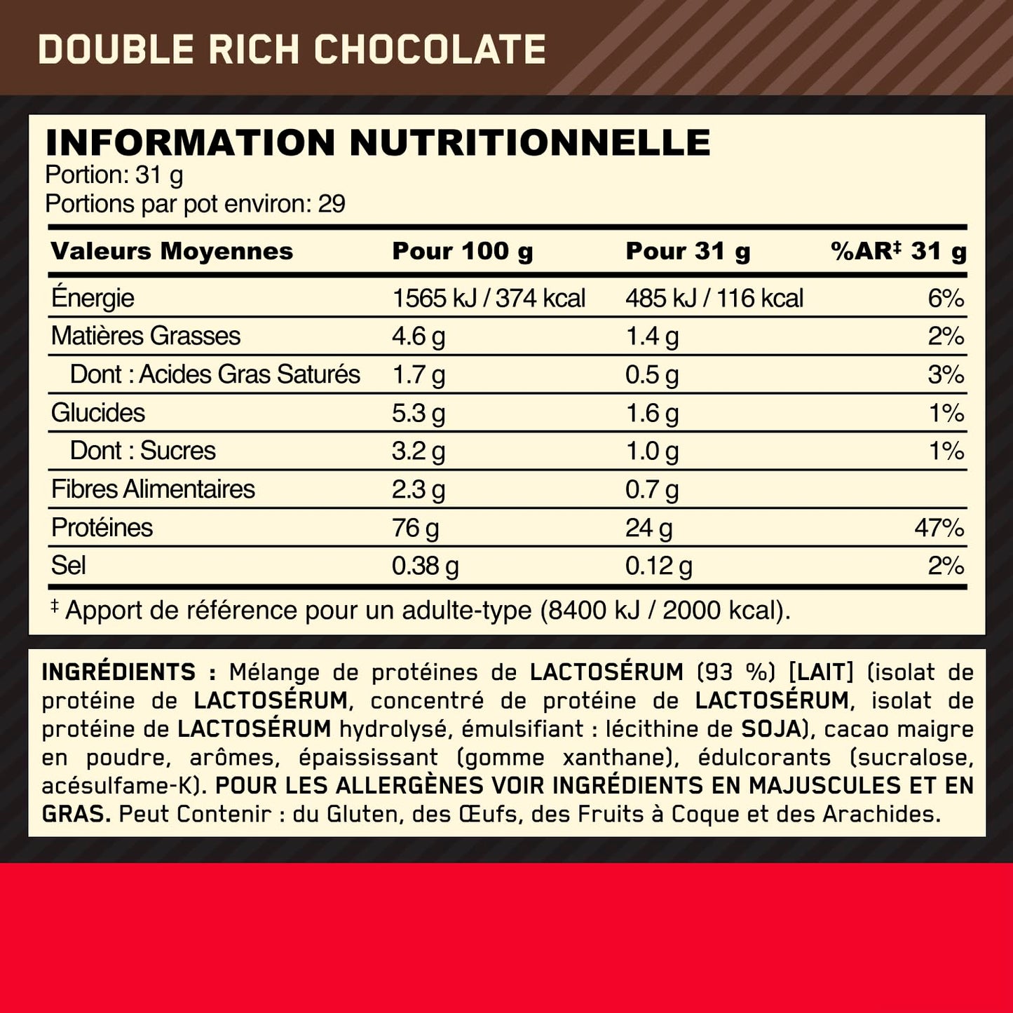 Optimum Nutrition Gold Standard 100% Whey Protéine en Poudre, 896 g