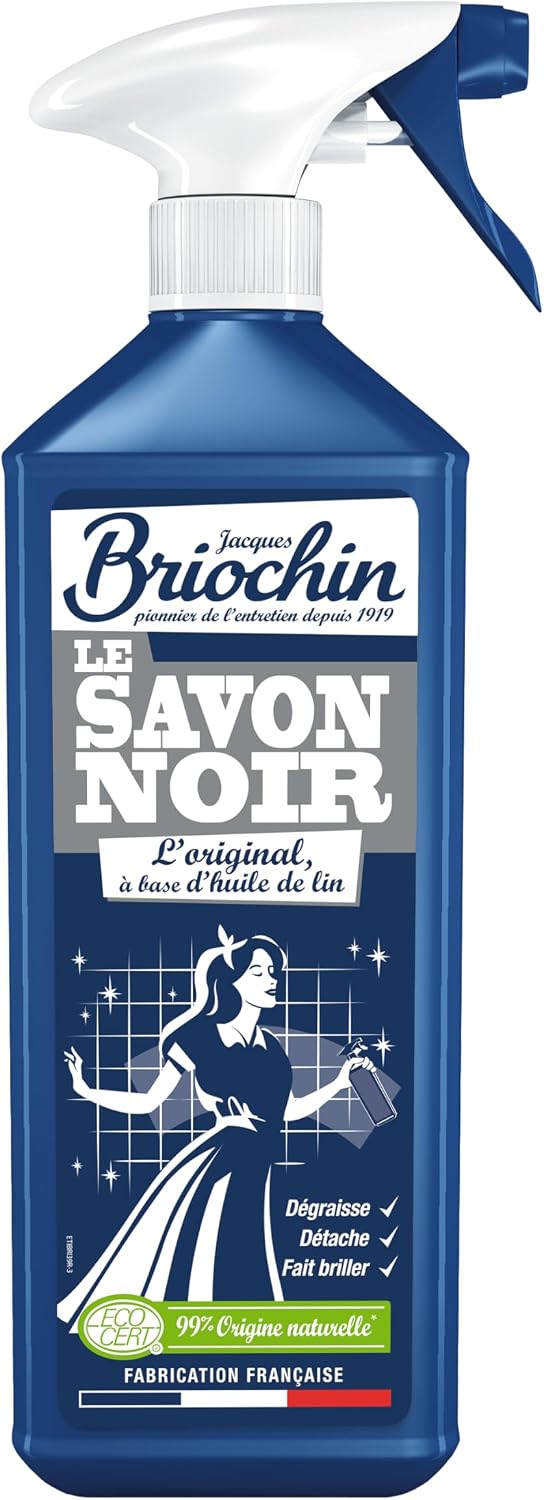 JACQUES BRIOCHIN - Savon noir prêt à l'emploi - A l'huile de lin - Nettoie, détache et fait briller - Ecocert - Fabrication Française - Flacon recyclable - Pulvérisateur 750ml