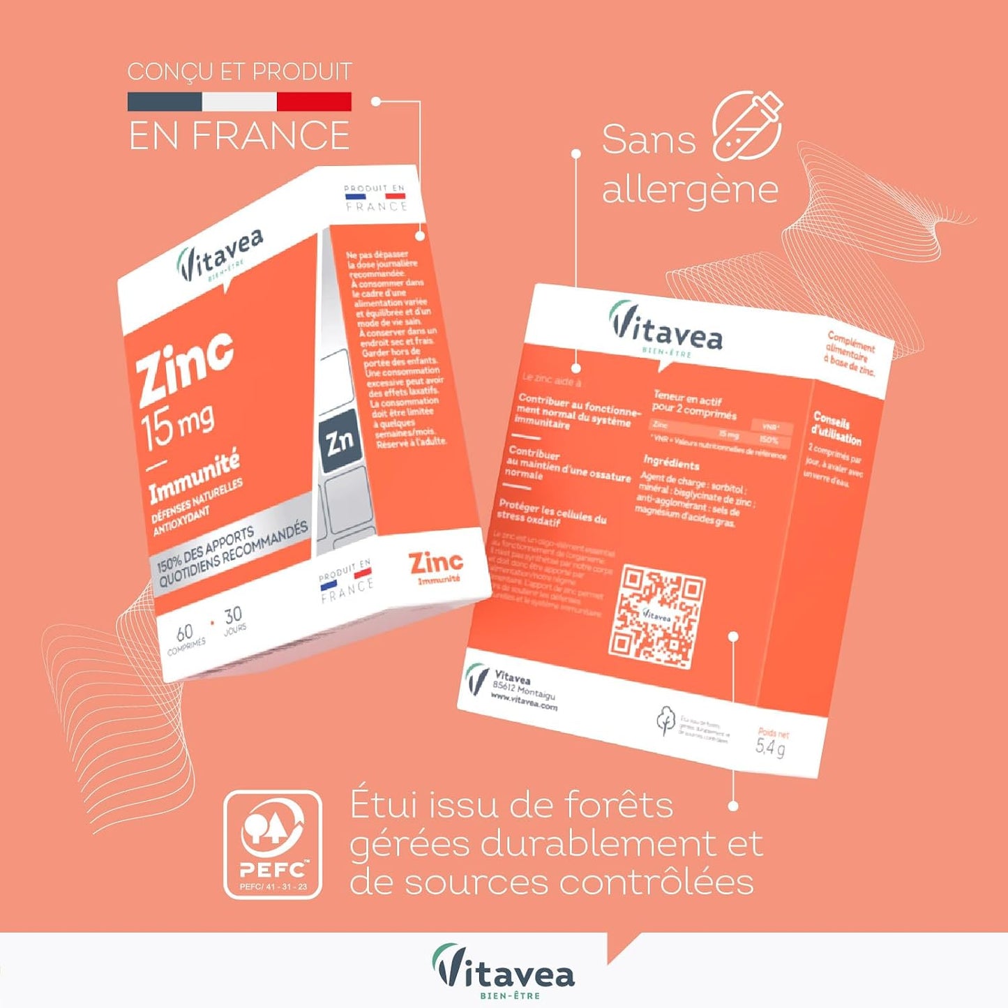 Vitavea Bien-être - Zinc - Defensas Naturales y Antioxidante - 30 días
