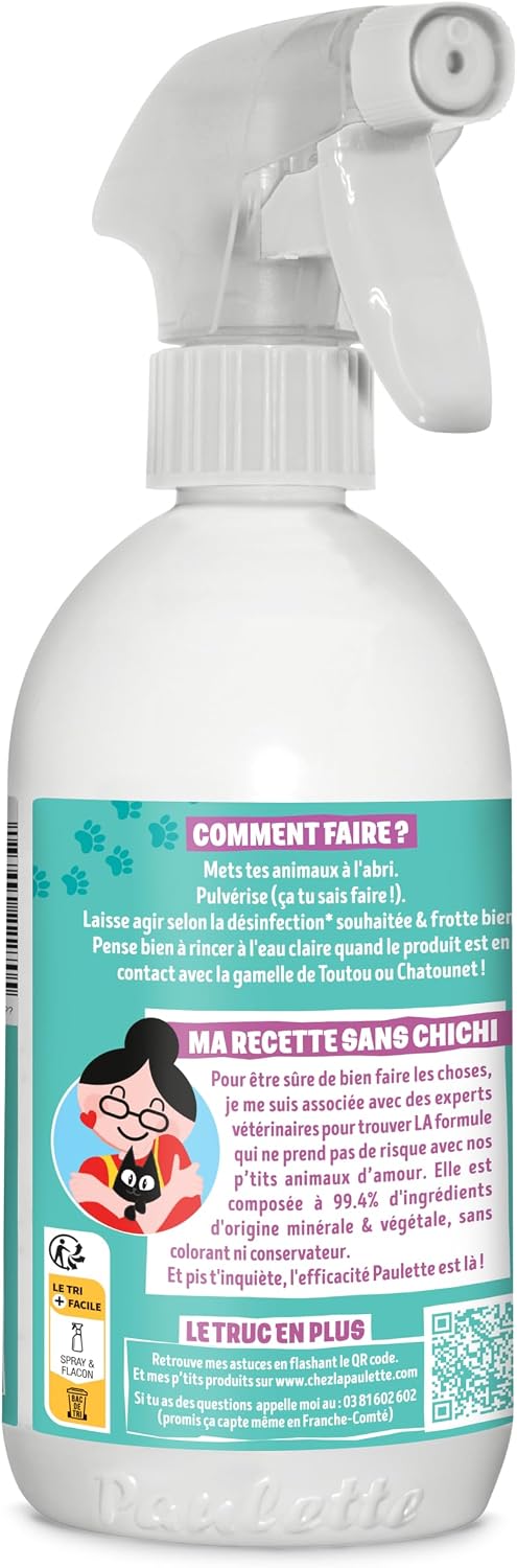 Paulette - Désinfectant Assainissant Animaux - Nettoie et Parfume - 500mL