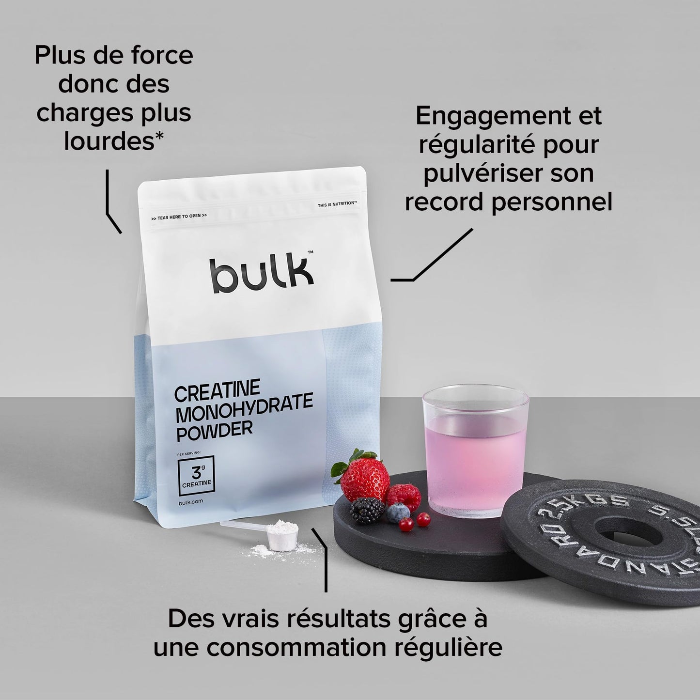 Bulk Créatine Monohydrate Poudre, Non aromatisé, 250 g