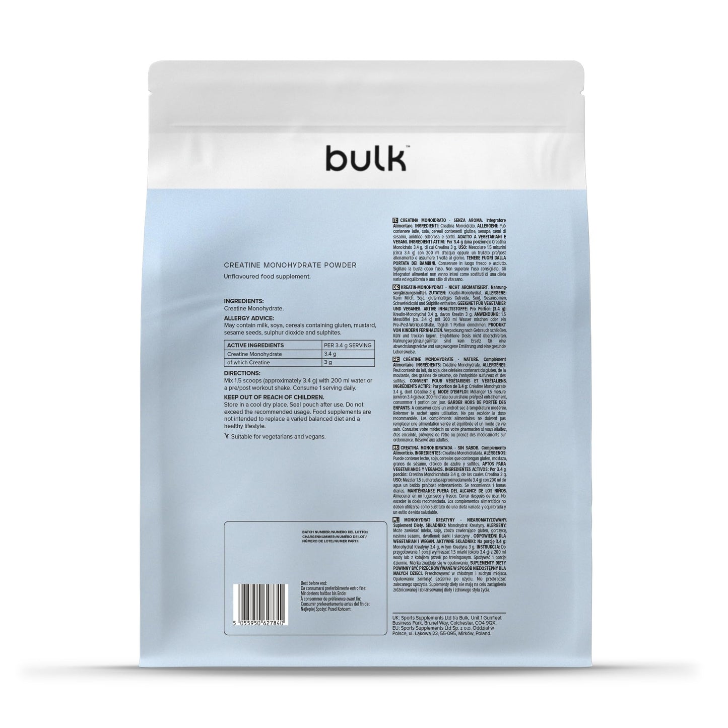 Bulk Créatine Monohydrate Poudre, Non aromatisé, 250 g
