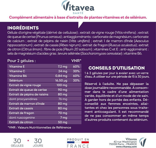 Vitavea Santé - Manhaé Jambes Légères - Vigne Rouge Fragon Cassis - 1 mois