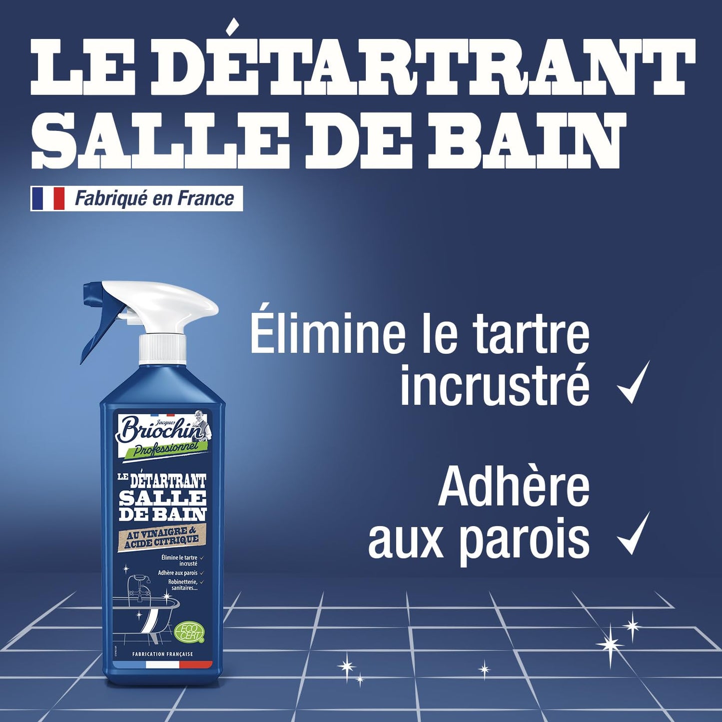 JACQUES BRIOCHIN - Détartrant gel WC - Nettoie en Profondeur et Détartre - 100% d'Ingrédients d'Origine Naturelle - Parfum Menthe - - Fabriqué En France - 750mL