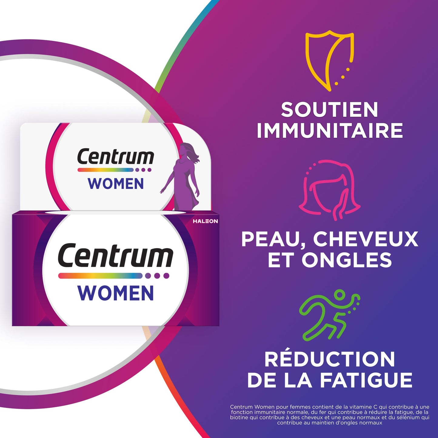 CENTRUM Women 50+ - Multivitamines et Minéraux pour Femme de +50 ans - 23 nutriments Vit D, C, B6, B12, Fer & Zinc - Complément Alimentaire Fatigue, Immunité & Soutien Cognitif - 30 Comprimés - 1 Mois