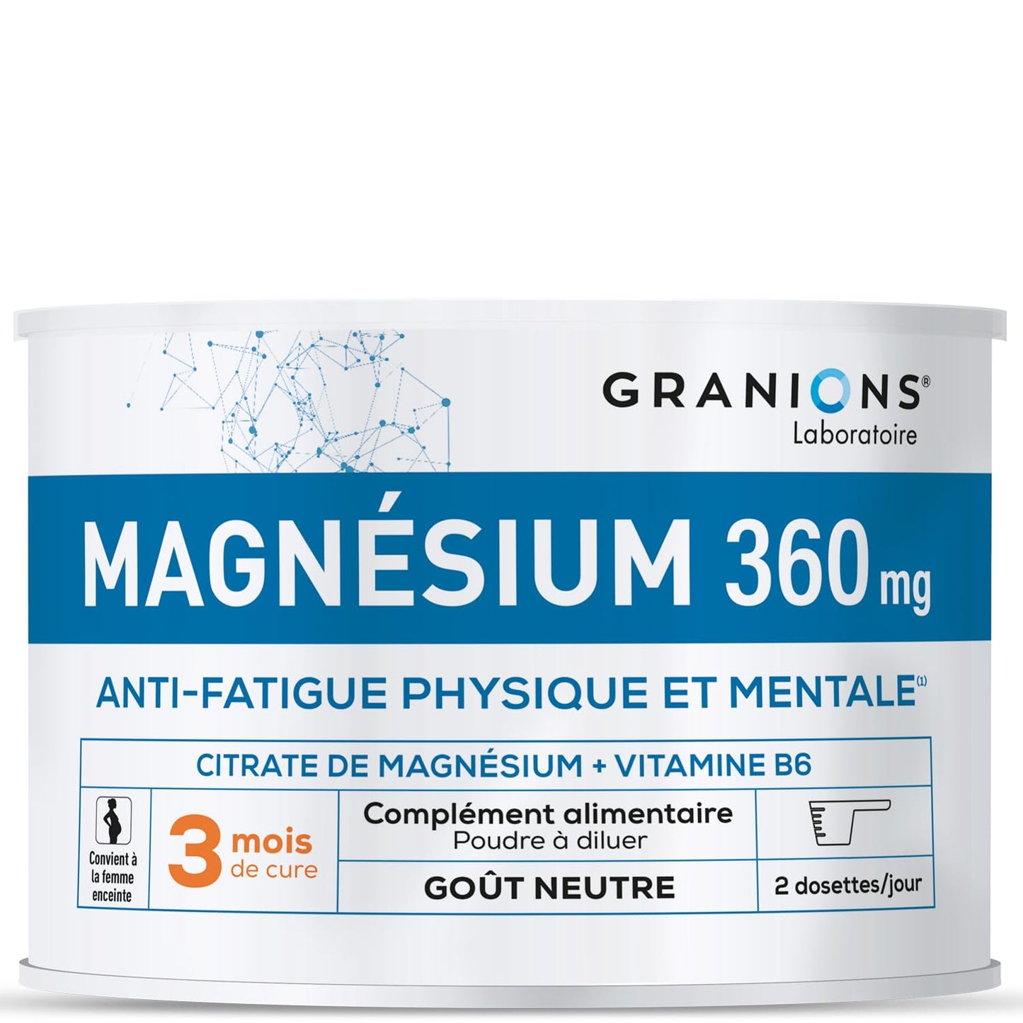 GRANIONS Magnesium Bisglycinate 360 MG - Magnesium Bisglycinate Haute Assimilation + Vitamine B6 - Anti Stress Adulte, Anti Fatigue Puissant - Sans Sucre & Vegan - 10 Shots - Goût Framboise