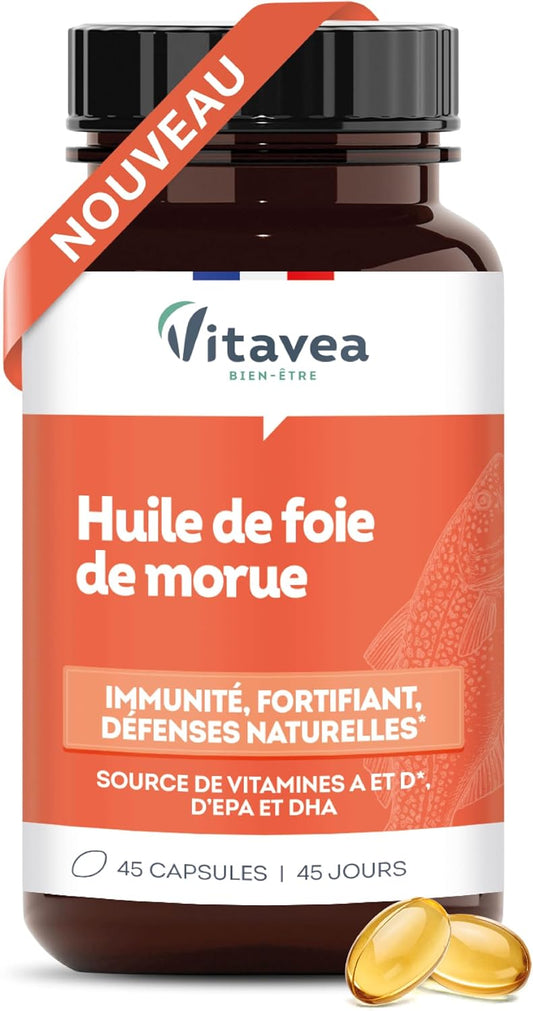 Vitavea Bien-être - Huile de foie de Morue - Immunité, Oméga 3-45 jours