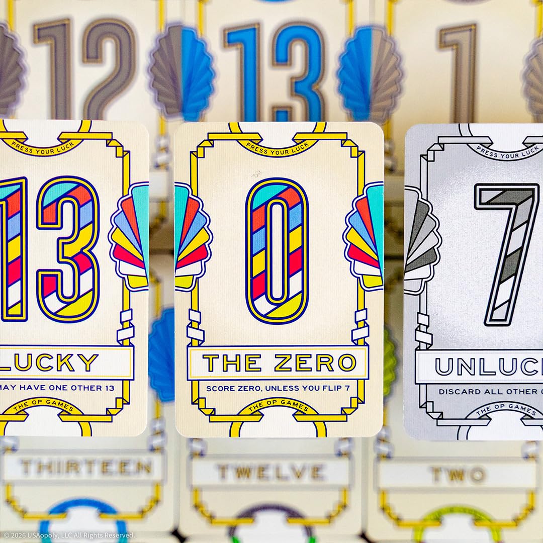 USAopoly Flip 7 | The Ultimate Blend of Press Your Luck and Strategy | Fast-Paced Addictive Card Game | Quick to Learn and Easy to Teach | 3+ Players | Ages 8+ | English