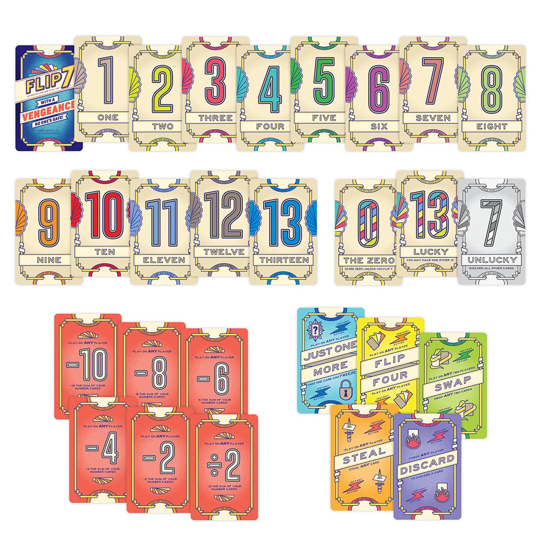 USAopoly Flip 7 | The Ultimate Blend of Press Your Luck and Strategy | Fast-Paced Addictive Card Game | Quick to Learn and Easy to Teach | 3+ Players | Ages 8+ | English