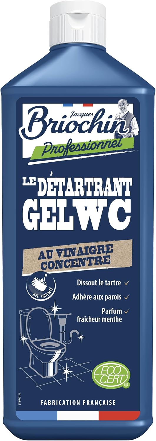 JACQUES BRIOCHIN - Détartrant gel WC - Nettoie en Profondeur et Détartre - 100% d'Ingrédients d'Origine Naturelle - Parfum Menthe - - Fabriqué En France - 750mL