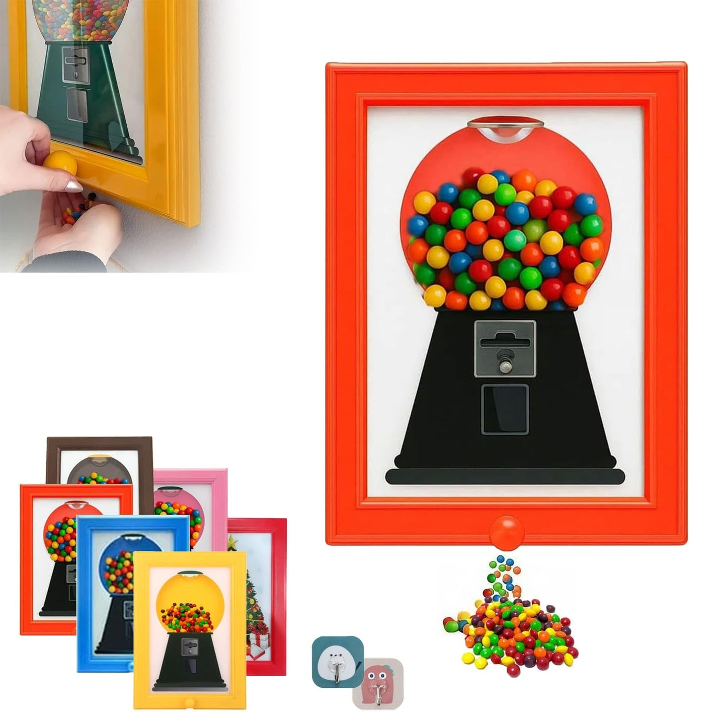 Distributeur de bonbons mural pour cadre photo, distributeur de bonbons, pour la maison et le bureau, distributeur de bonbons décoratif avec répartition rapide, bleu