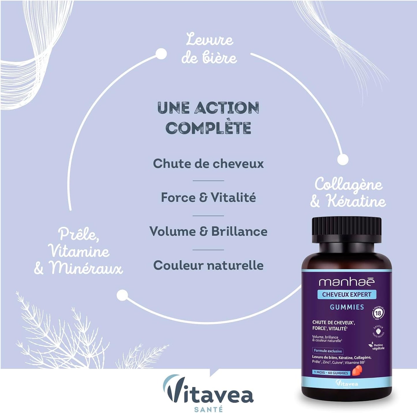 Vitavea Santé - Manhaé Cabello Expert Gummies - Queratina, Zinc - 1 mes