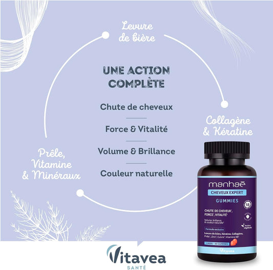 Vitavea Santé - Manhaé Cheveux Expert Gummies - Kératine, Zinc - 1 mois