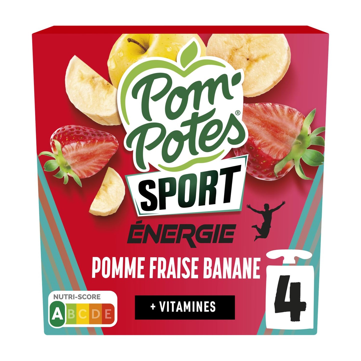 Pom'Potes Sport - Compote Pomme Fraise Banane 4x90g pour l'énergie et la récupération après l'effort - Lot de 4