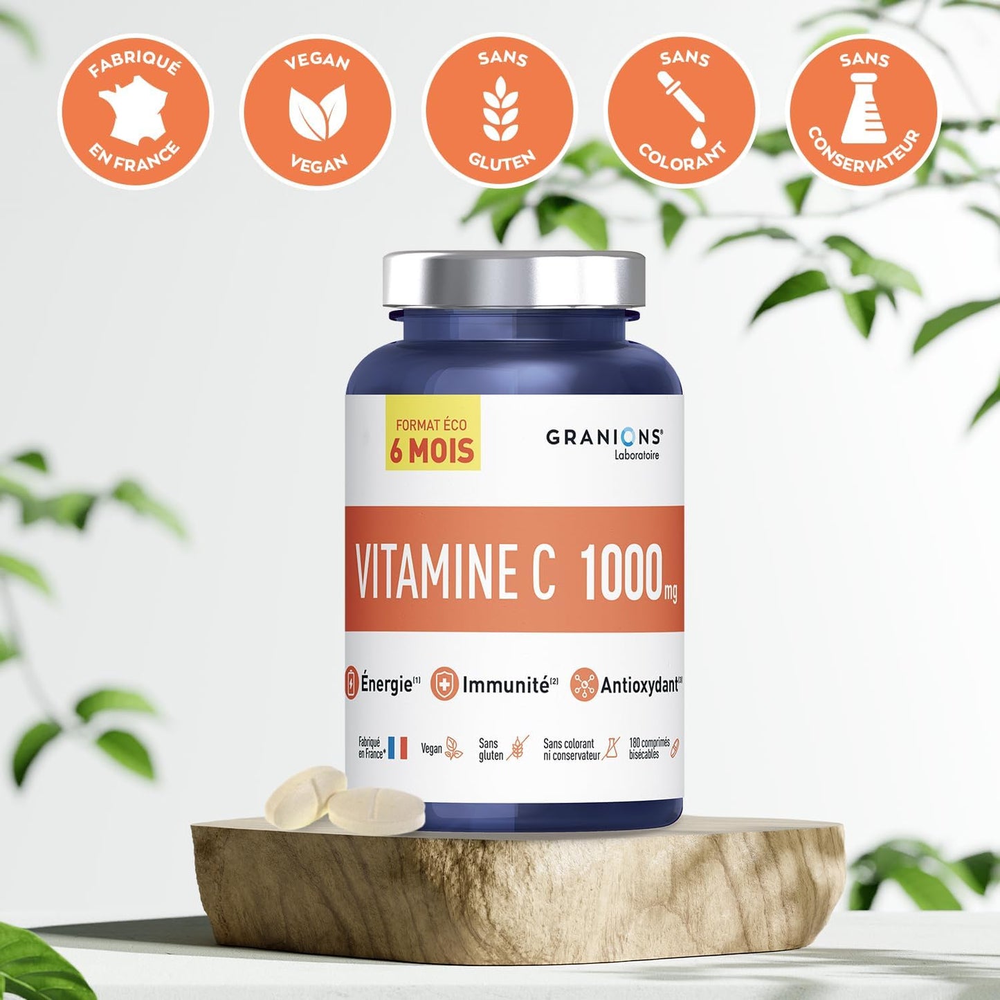 Vitamine C 1000 mg GRANIONS - Energie Immunité - 180 Comprimés Vegan Adulte