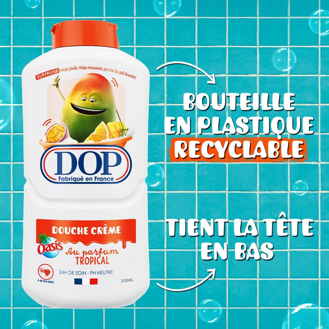 DOP Douche Crème Parfum Tropical pH Neutre Sans Savon Peaux Sensibles 310ml