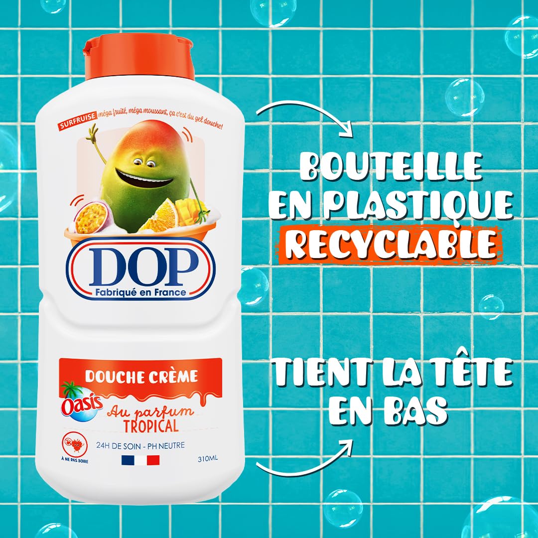 DOP Douche Crème Parfum Tropical pH Neutre Sans Savon Peaux Sensibles 310ml