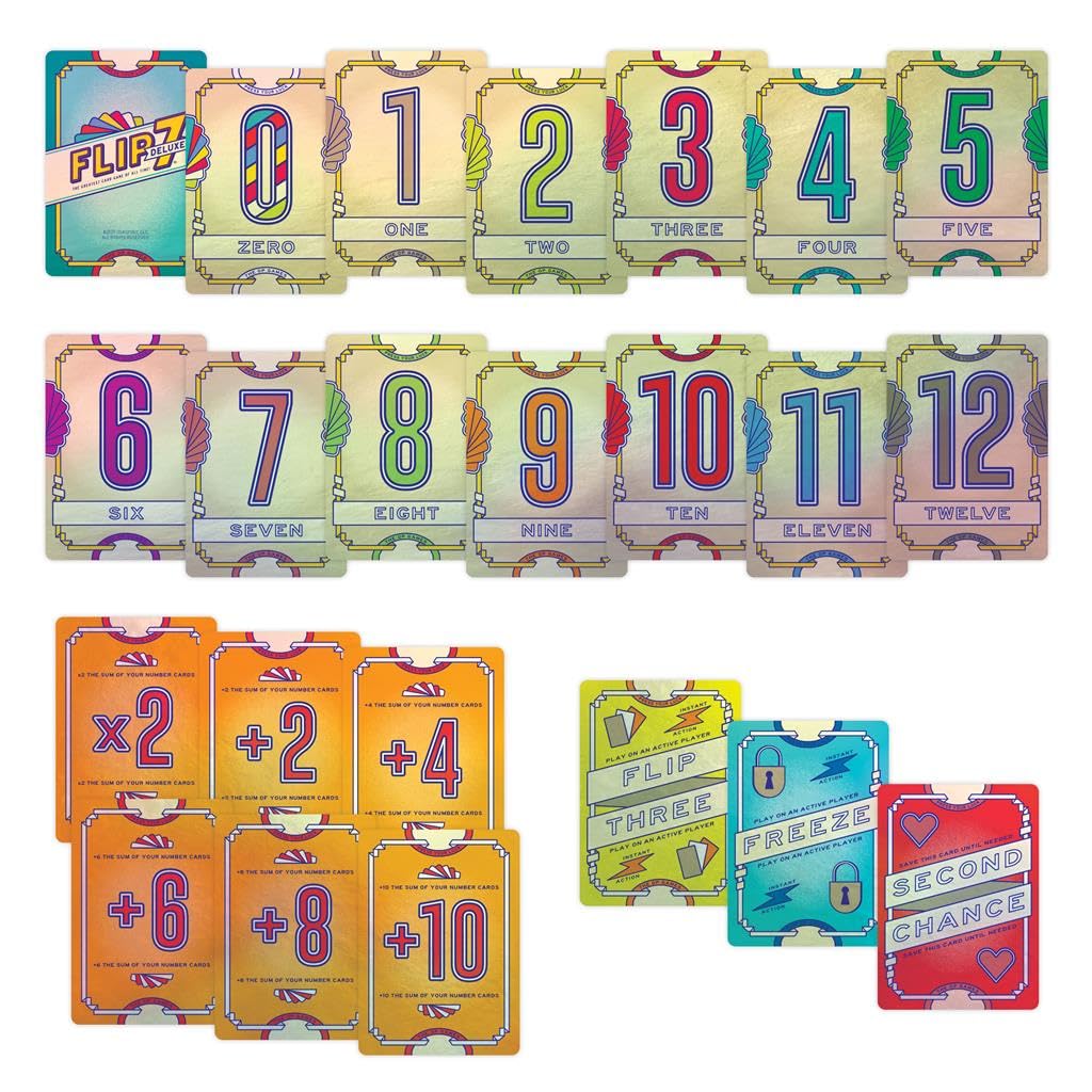 USAopoly Flip 7 | The Ultimate Blend of Press Your Luck and Strategy | Fast-Paced Addictive Card Game | Quick to Learn and Easy to Teach | 3+ Players | Ages 8+ | English