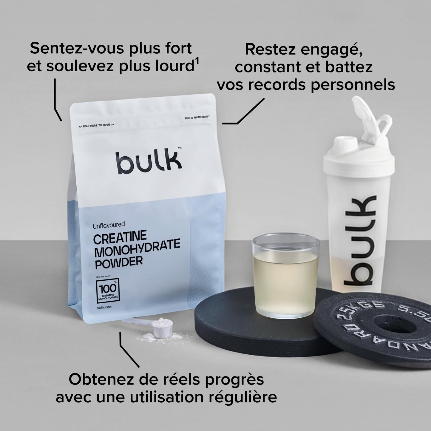 Bulk Créatine Monohydrate Poudre, Non aromatisé, 250 g