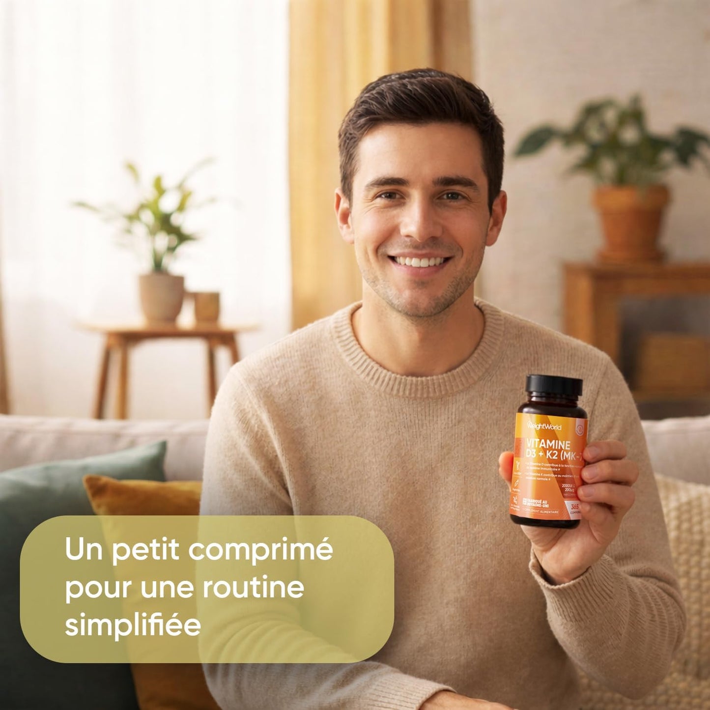 Vitamine D3 K2 MK7, 365 Micro-Comprimés Végétariens, Vit D3 2000UI & K2 MK7