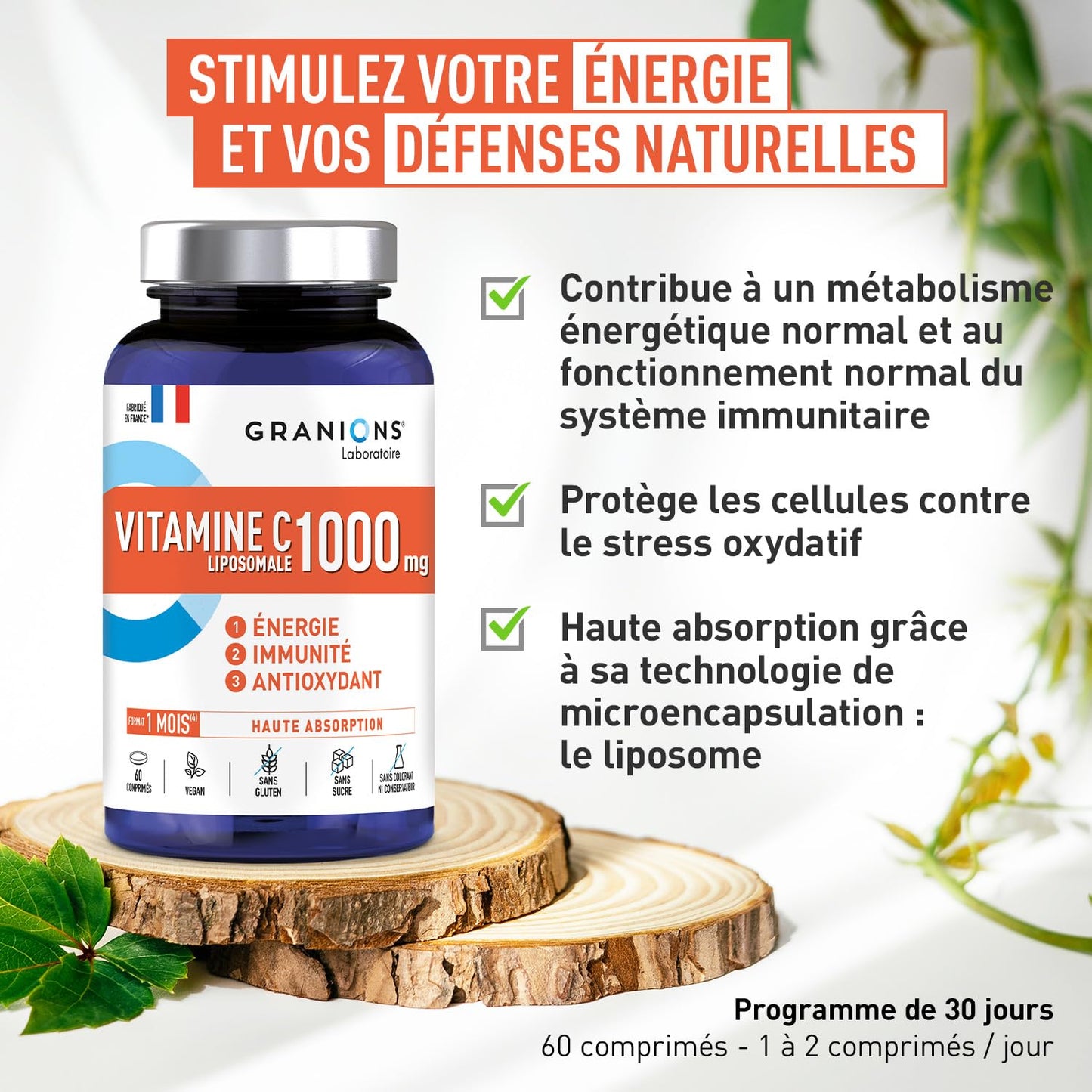 Vitamine C 1000 mg GRANIONS - Energie Immunité - 180 Comprimés Vegan Adulte