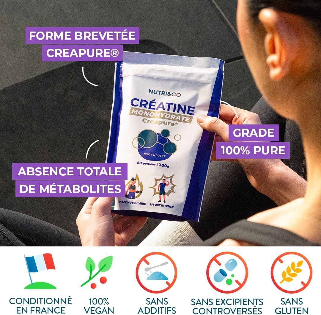 NUTRI&CO Créatine Monohydrate Creapure® 100% Pure | Poudre | 300g Neutre