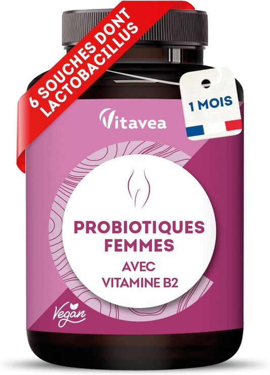 Vitavea Probiotiques Flore Intime - Jusqu'à 40 Milliards UFC - 6 Souches Dont Lactobacillus Gasseri & Crispatus - Vitamine B2 pour Muqueuses Saines - 60 Gélules - Fabriqué en France