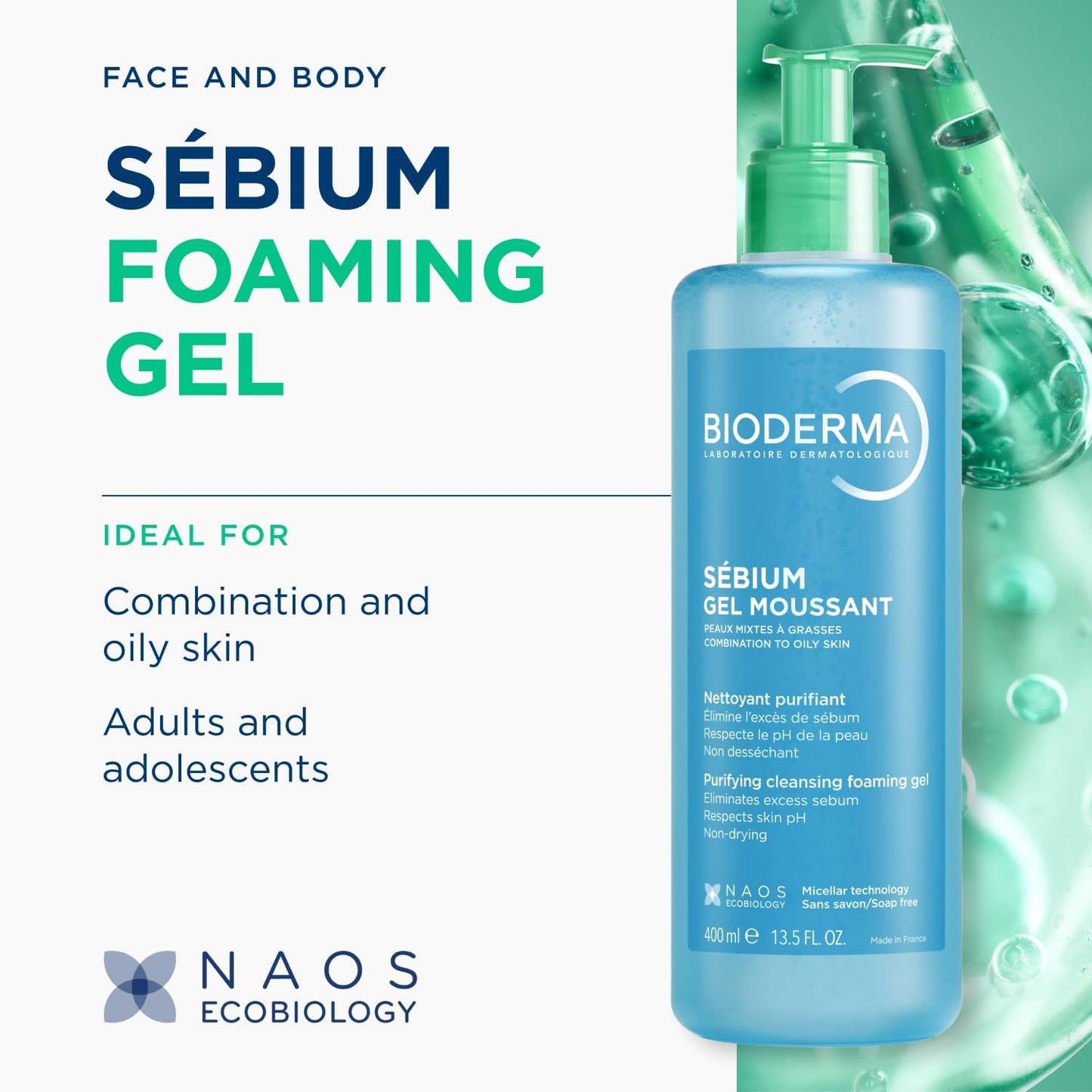 BIODERMA Sébium Gel Moussant – Nettoyant purifiant doux – Élimine l’excès de sébum et les impuretés – Peaux mixtes à grasses – Prescrit par des dermatologues – Flacon-pompe 400 ml