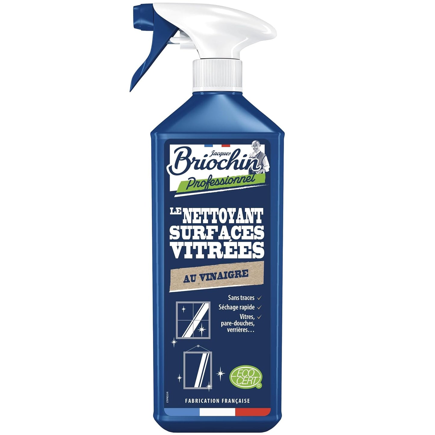 JACQUES BRIOCHIN - Nettoyant Surfaces Vitrées - Nettoie, Fait Briller, Elimine les Voiles de Calcaires - 99% d'Ingrédients d'Origine Naturelle - - Fabriqué En France - 750mL