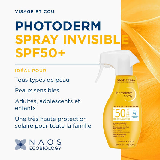 BIODERMA Photoderm Spray SPF50+ Crème solaire très haute protection - Peaux sensibles - Hydratation longue durée - Vaporisateur 300 ml