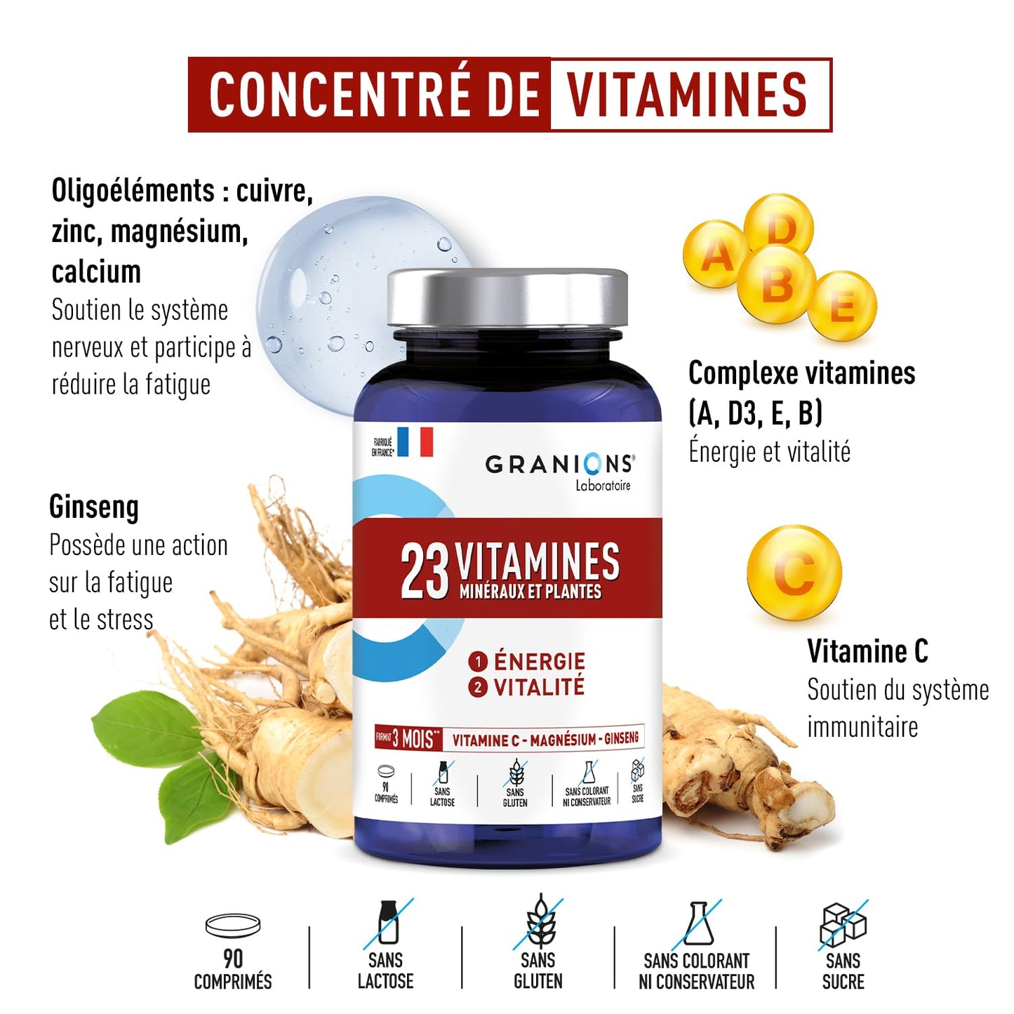 Vitamine C 1000 mg GRANIONS - Energie Immunité - 180 Comprimés Vegan Adulte