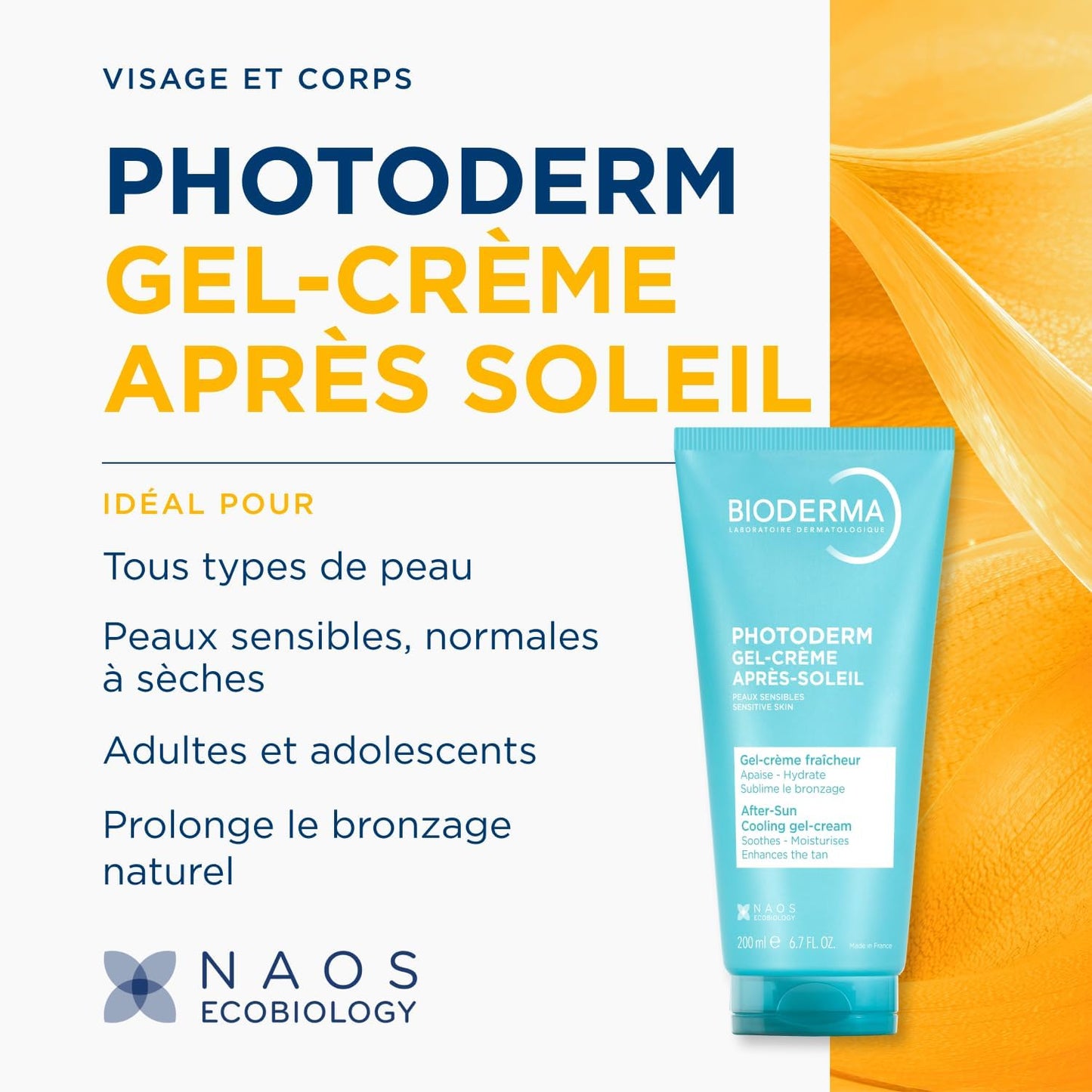 BIODERMA Photoderm Gel-crème après-soleil - Soin hydratant et apaisant - Tous types de peaux, notamment sensibles - Prolonge le bronzage - Tube 200 ml