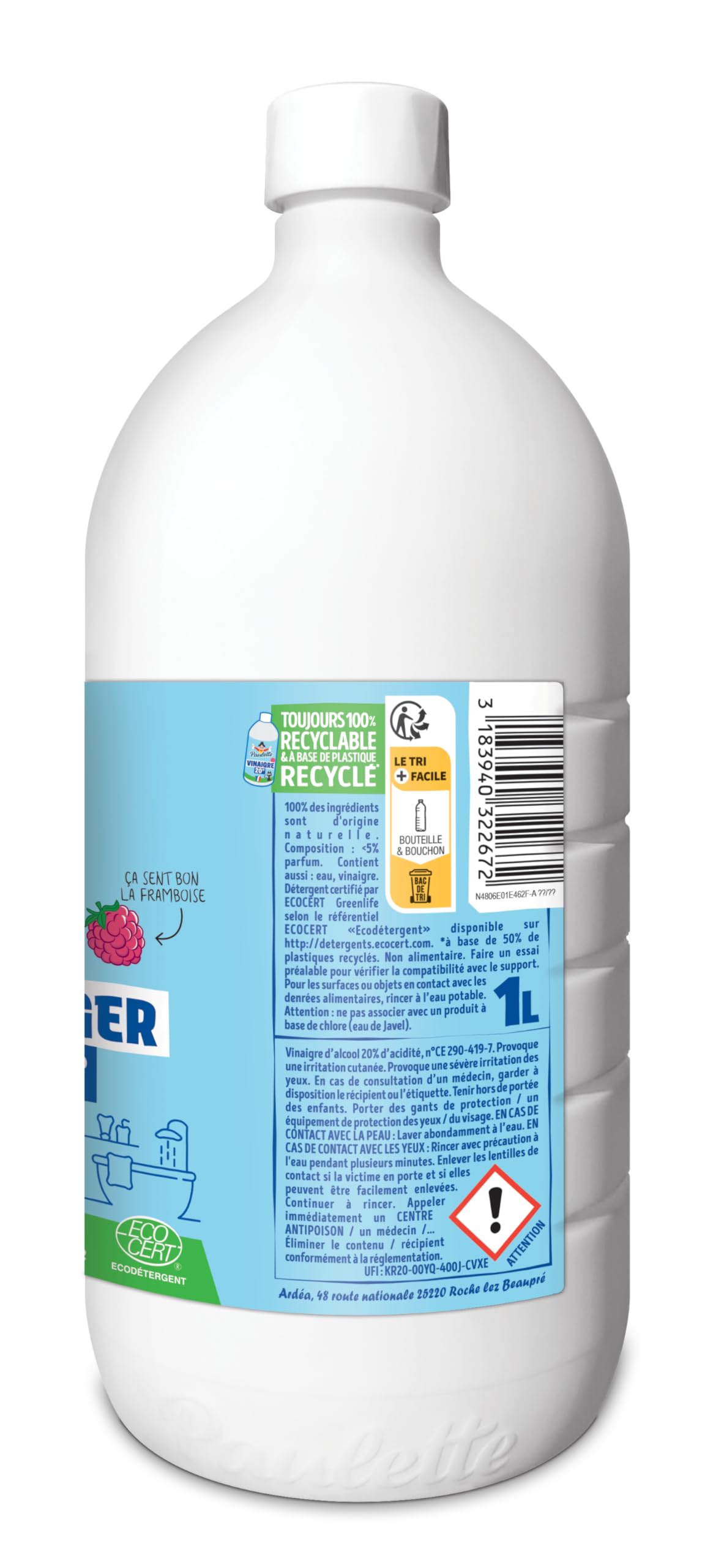 Paulette - Vinaigre Framboise 8° - Détartrant Multi-Surface - 500mL